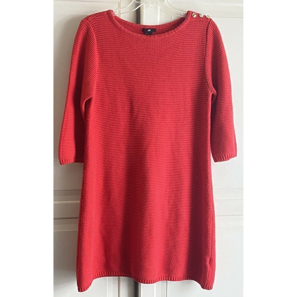 H & M Women’s Sz S RED‎ Shift Sweater Valentine Dress